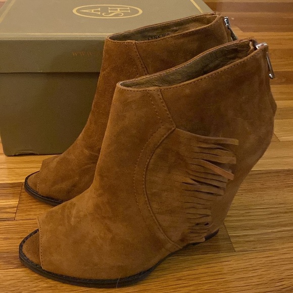 Ash Women’s Brown Wedge Open Toe Heels With Fringe Size 37 - Picture 2 of 10